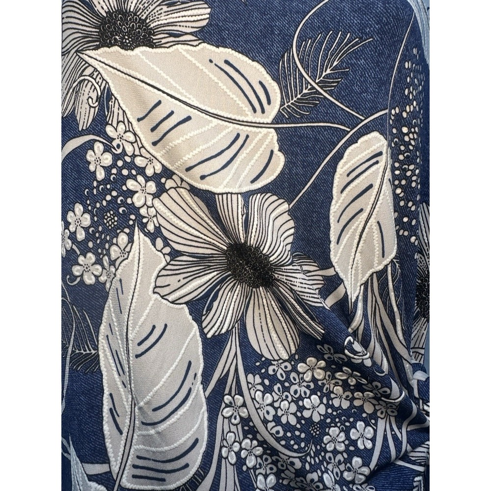 Robbie Bee Dress Women's PM Medium Navy Blue White Hawaiian Floral Stretch Midi - Picture 7 of 11